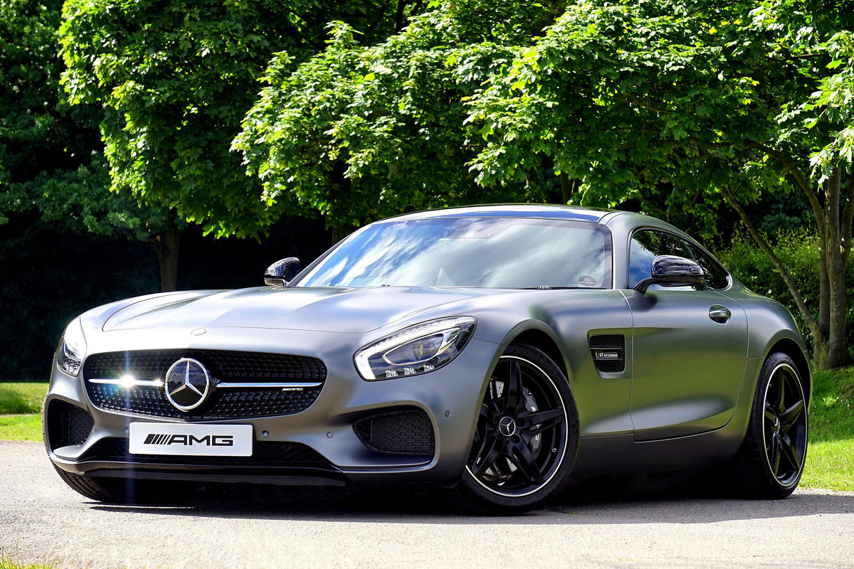 Silver Mercedes-AMG GT coupe